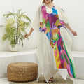 Colorful Giraffe Portrait Print Silk V-Neck Kaftan Dress