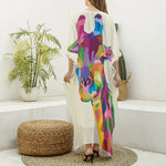 Colorful Giraffe Portrait Print Silk V-Neck Kaftan Dress
