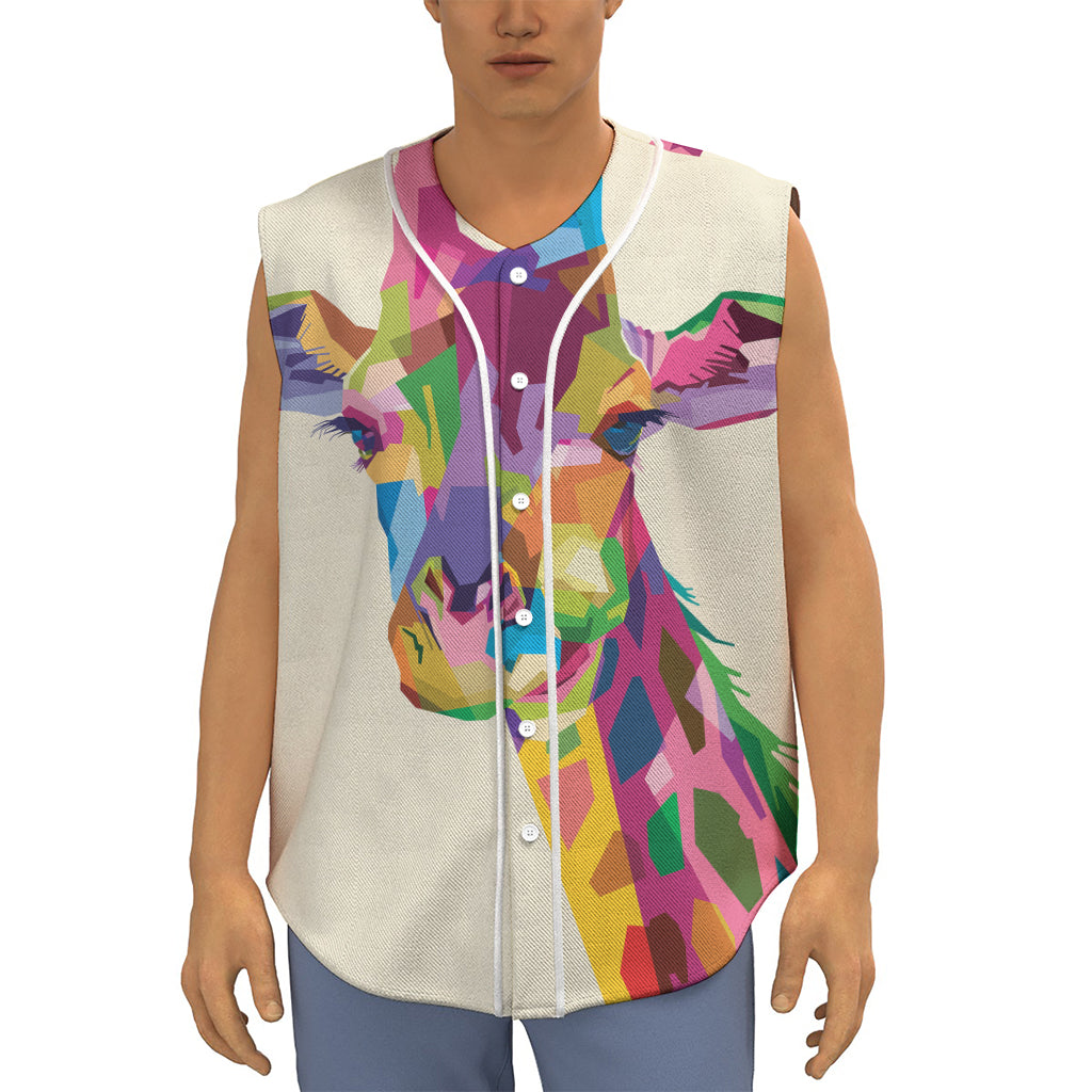 Colorful Giraffe Portrait Print Sleeveless Baseball Jersey