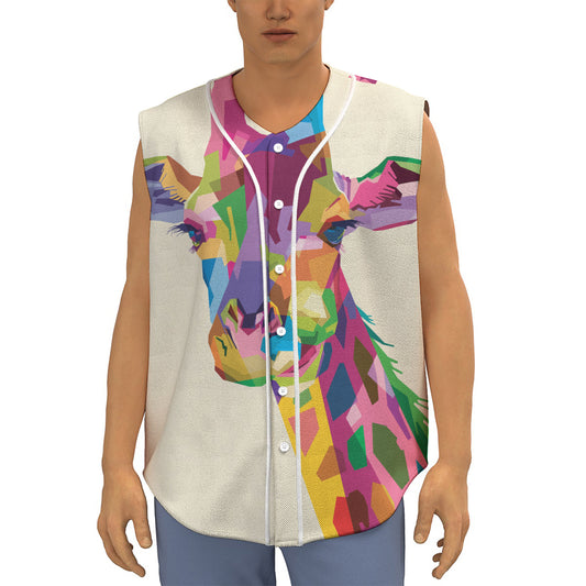 Colorful Giraffe Portrait Print Sleeveless Baseball Jersey