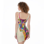 Colorful Giraffe Portrait Print Sleeveless Bodycon Dress
