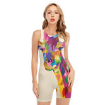 Colorful Giraffe Portrait Print Sleeveless One Piece Swimsuit