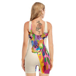 Colorful Giraffe Portrait Print Sleeveless One Piece Swimsuit