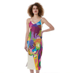 Colorful Giraffe Portrait Print Slim Fit Midi Cami Dress