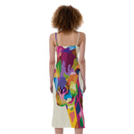 Colorful Giraffe Portrait Print Slim Fit Midi Cami Dress