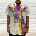Colorful Giraffe Portrait Print Textured Short Sleeve Shirt