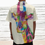 Colorful Giraffe Portrait Print Textured Short Sleeve Shirt