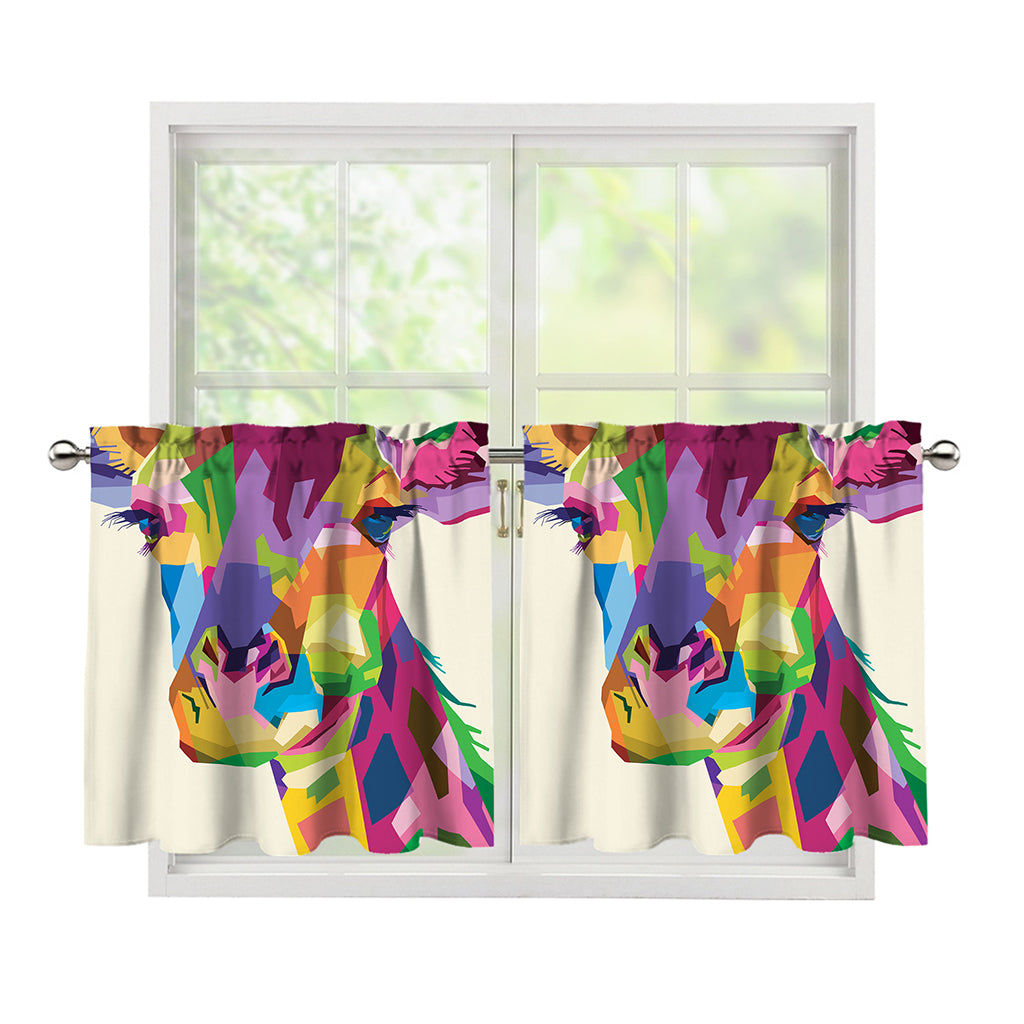 Colorful Giraffe Portrait Print Tier Curtains