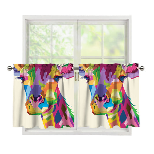 Colorful Giraffe Portrait Print Tier Curtains