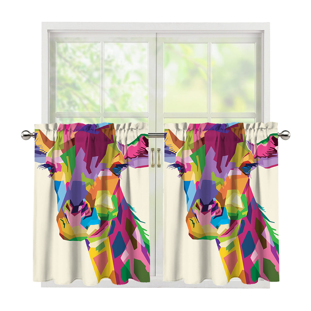 Colorful Giraffe Portrait Print Tier Curtains