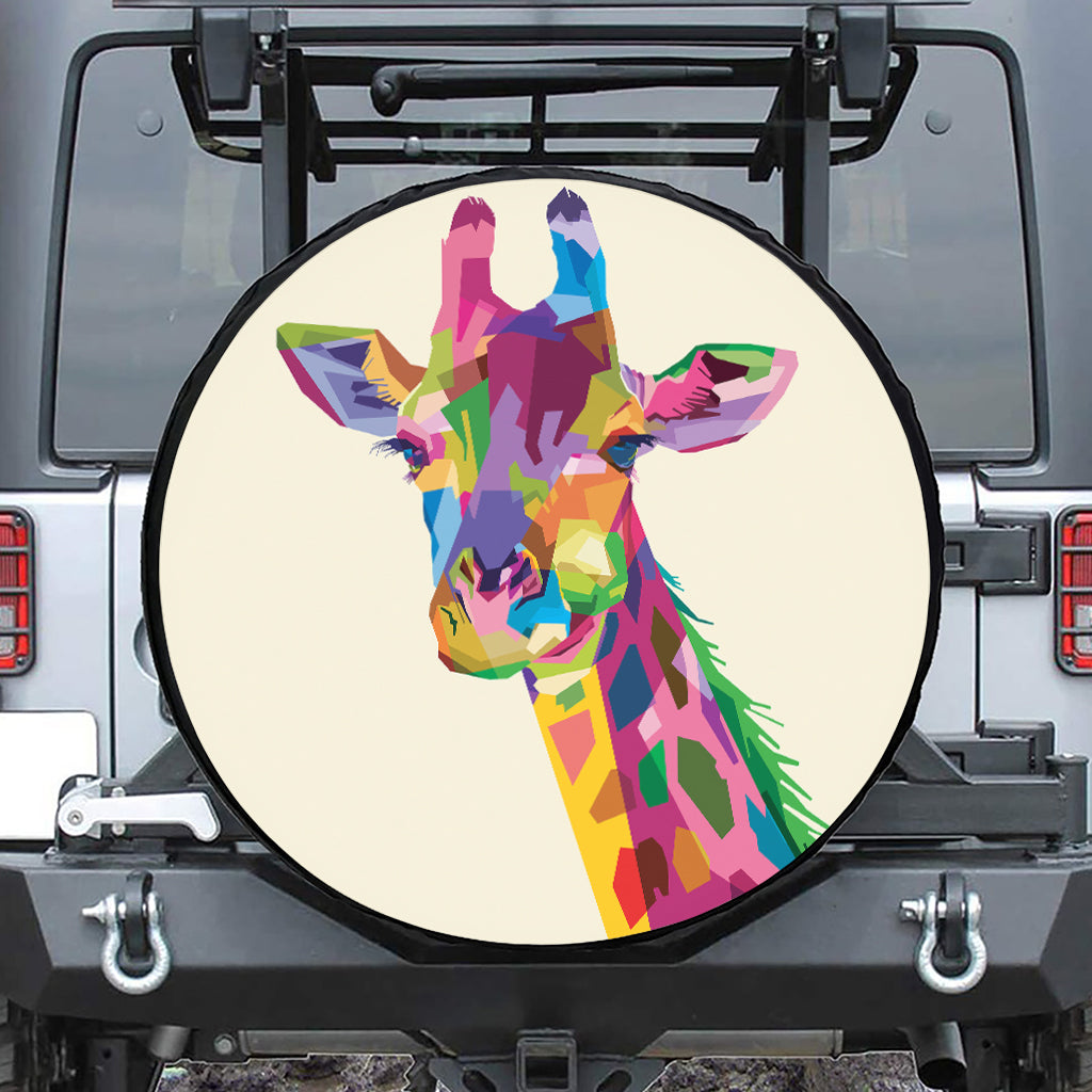 Colorful Giraffe Portrait Print Tire Cover