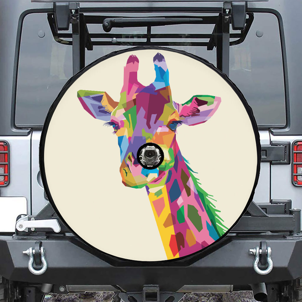 Colorful Giraffe Portrait Print Tire Cover With Camera Hole