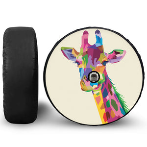 Colorful Giraffe Portrait Print Tire Cover With Camera Hole