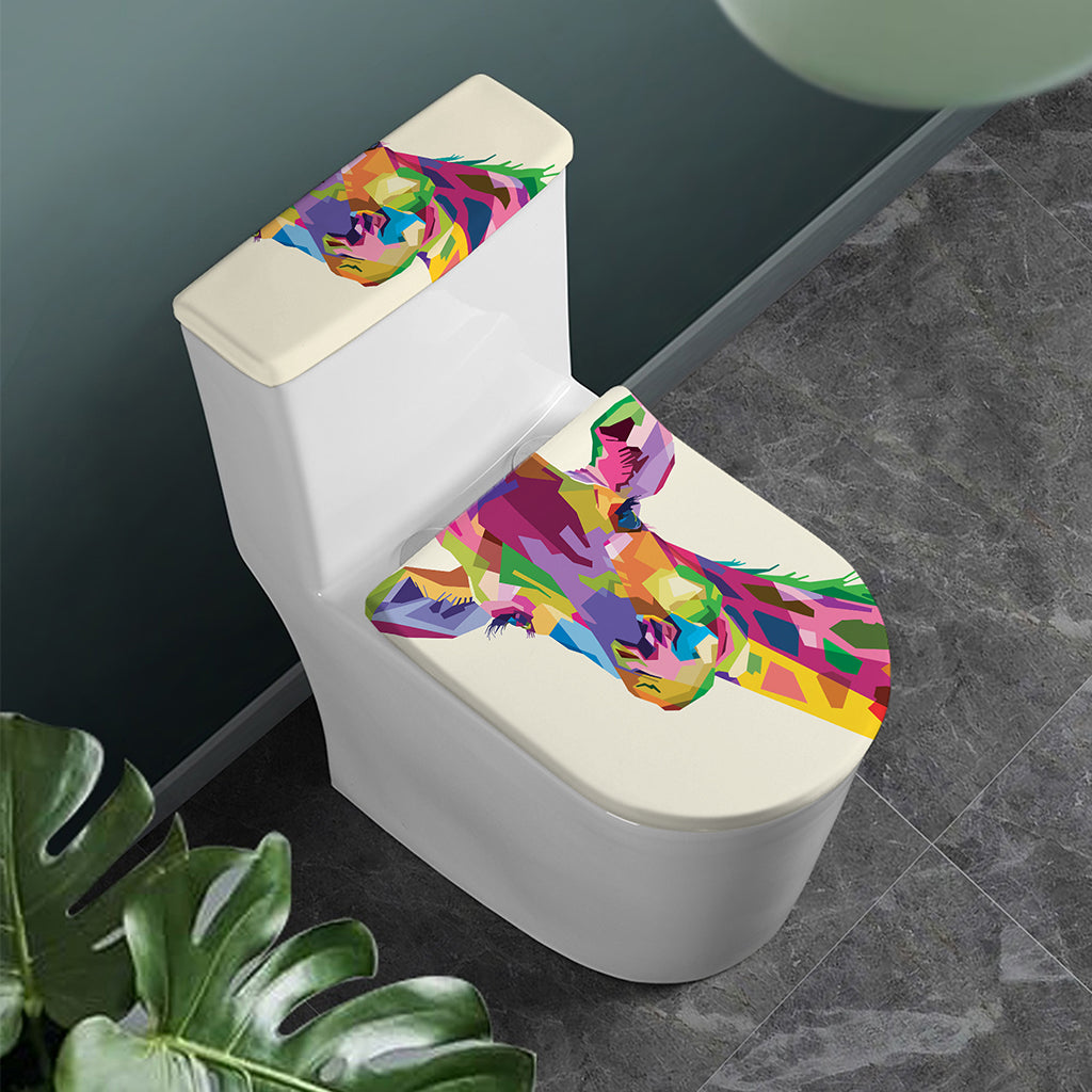 Colorful Giraffe Portrait Print Toilet Lid And Tank Cover Set