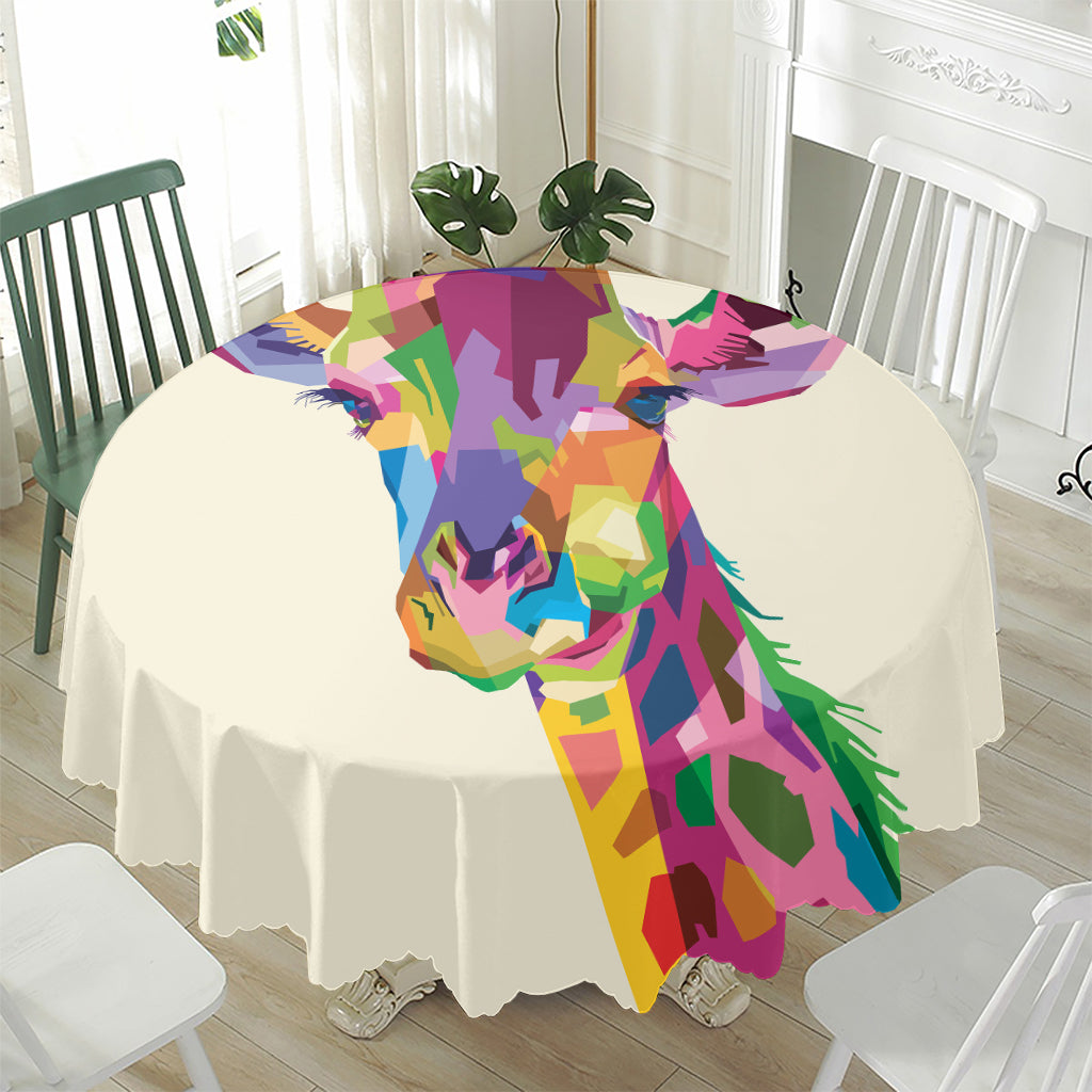 Colorful Giraffe Portrait Print Waterproof Round Tablecloth