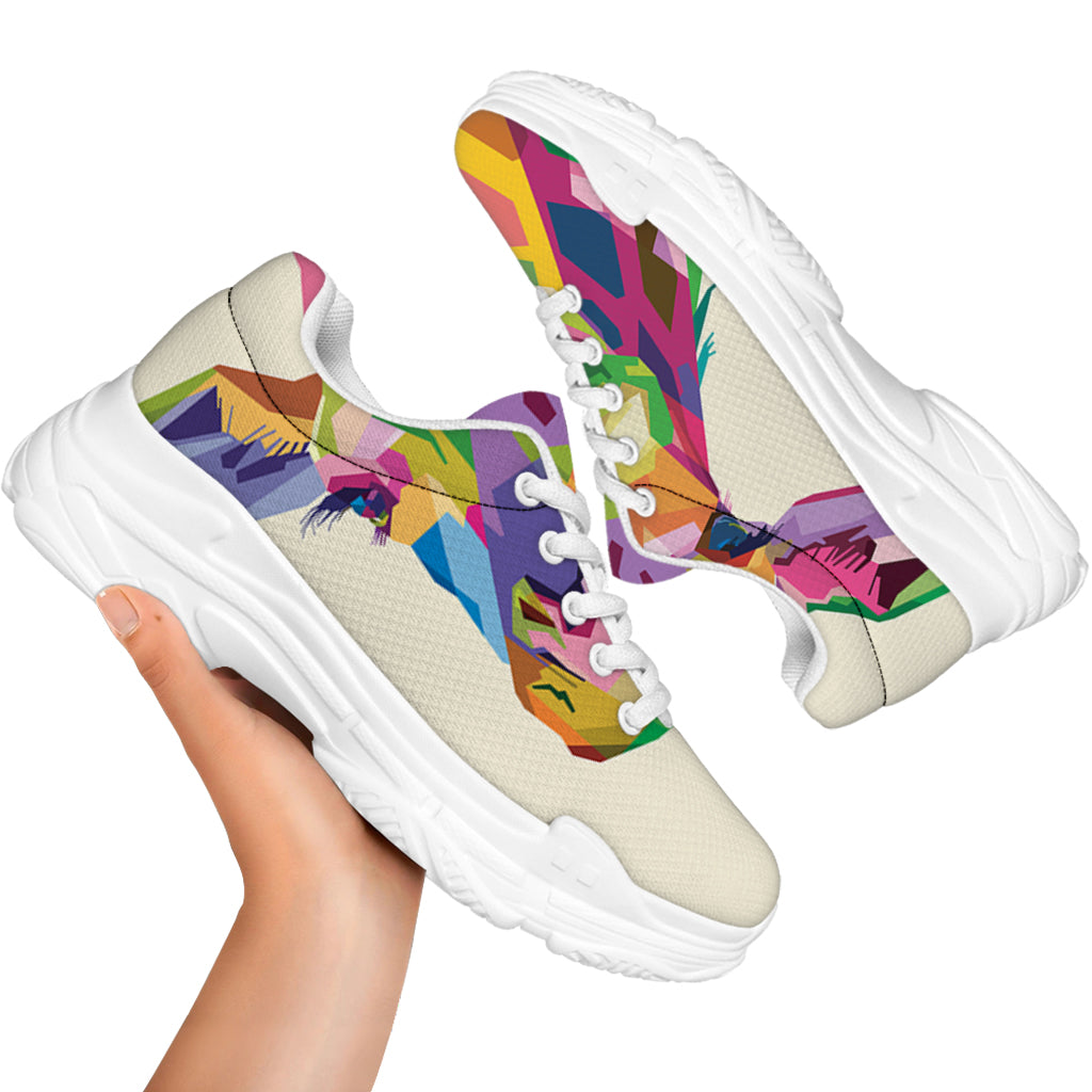 Colorful Giraffe Portrait Print White Chunky Shoes