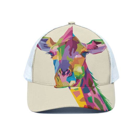 Colorful Giraffe Portrait Print White Mesh Trucker Cap