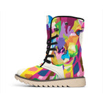 Colorful Giraffe Portrait Print Winter Boots