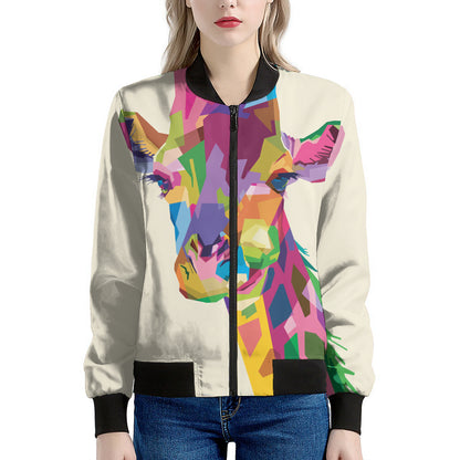 Colorful Giraffe Portrait Print Women's Bomber Jacket