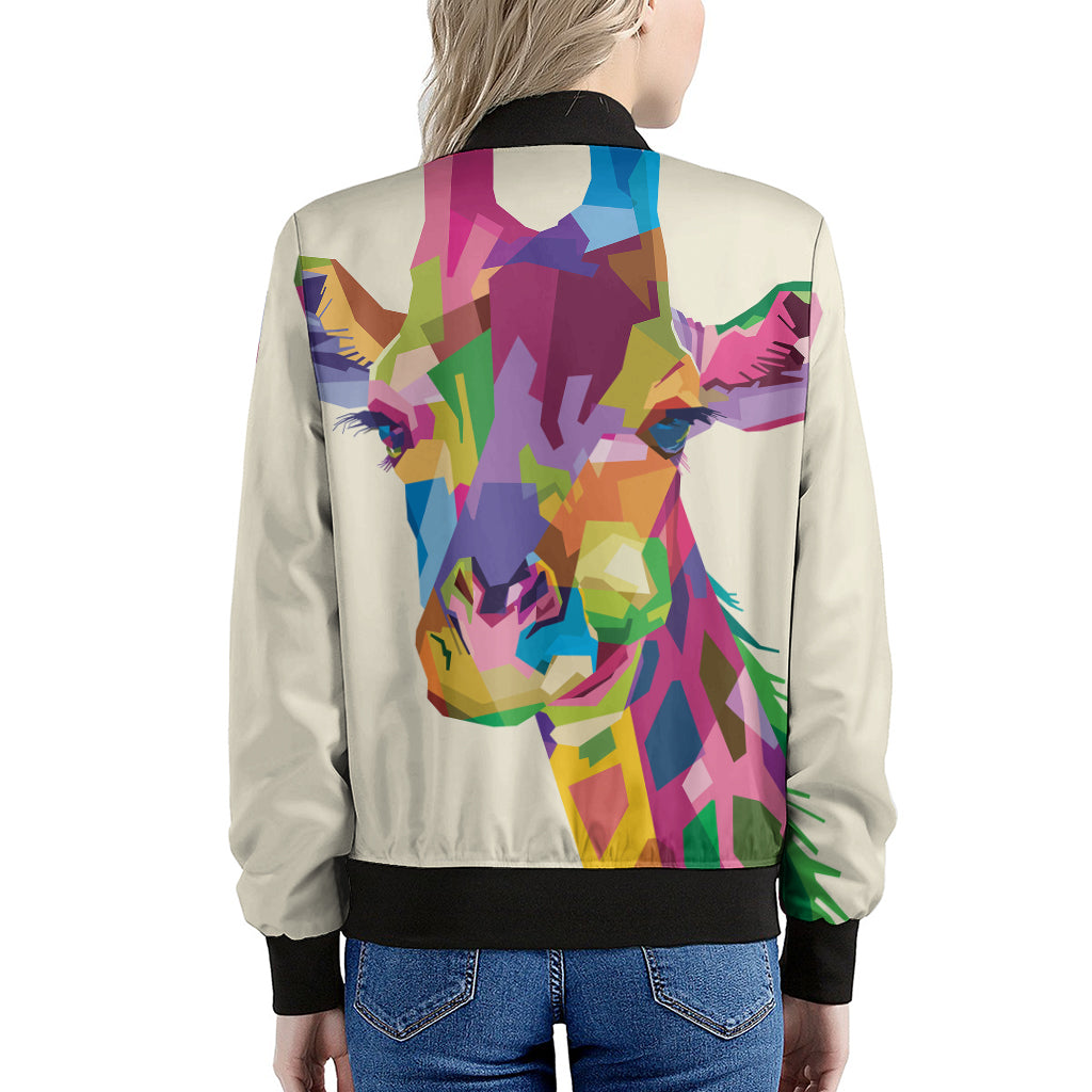 Colorful Giraffe Portrait Print Women's Bomber Jacket