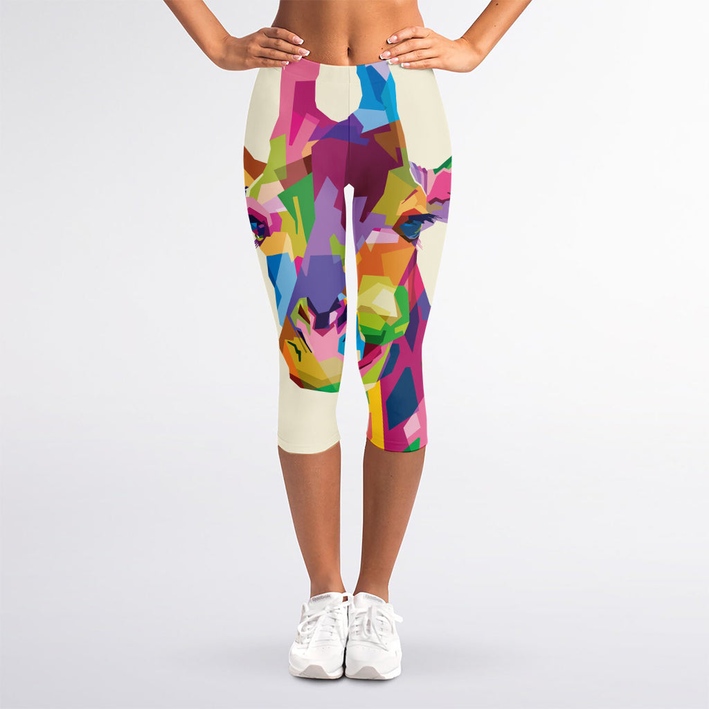 Colorful Giraffe Portrait Print Women's Capri Leggings