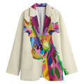 Colorful Giraffe Portrait Print Women's Cotton Blazer