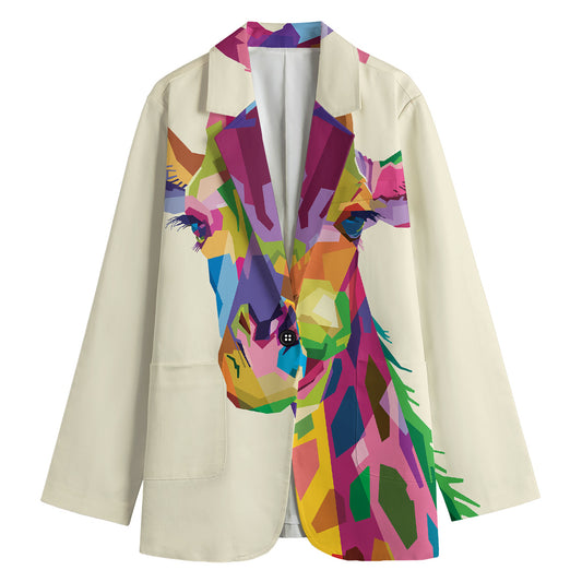 Colorful Giraffe Portrait Print Women's Cotton Blazer