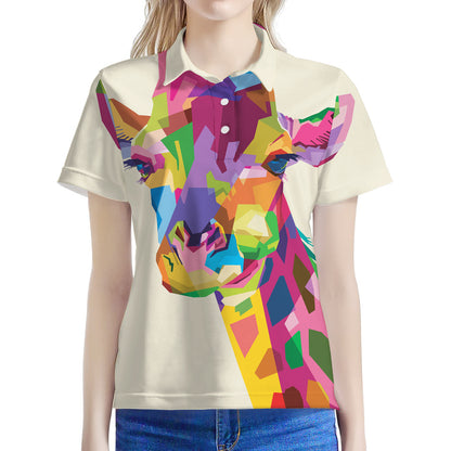 Colorful Giraffe Portrait Print Women's Polo Shirt