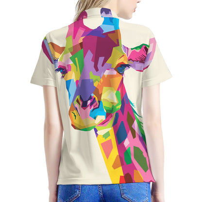 Colorful Giraffe Portrait Print Women's Polo Shirt