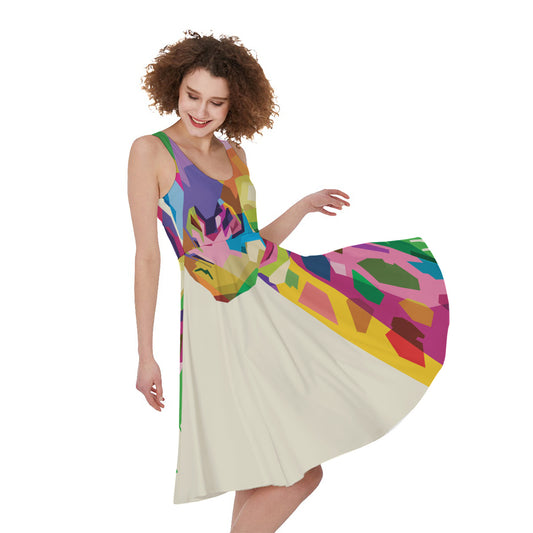 Colorful Giraffe Portrait Print Women's Sleeveless Dress