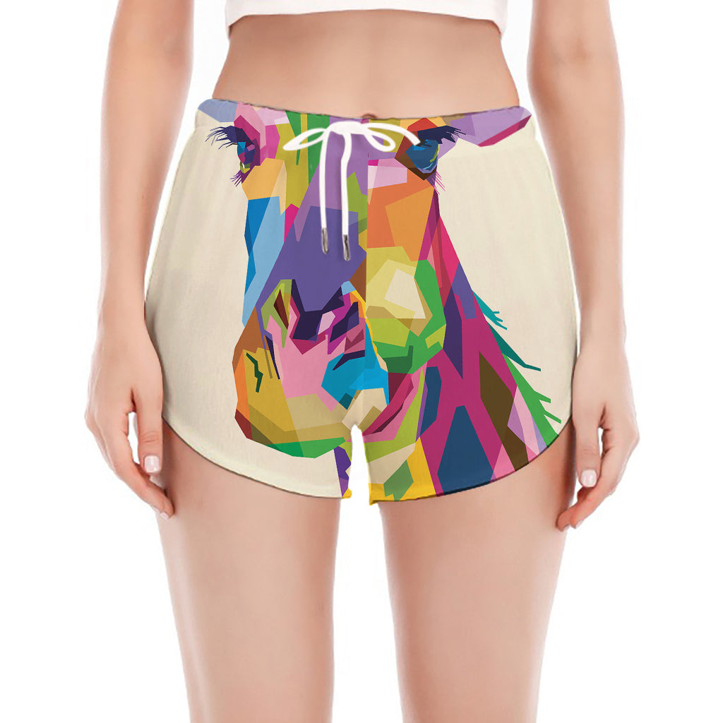 Colorful Giraffe Portrait Print Women's Split Running Shorts