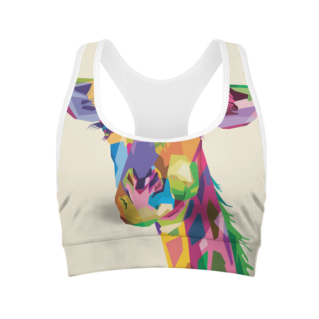 Colorful Giraffe Portrait Print Women's Sports Bra