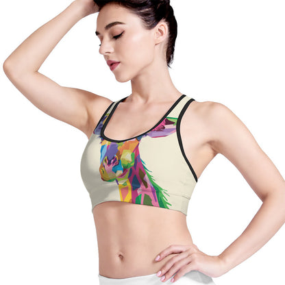 Colorful Giraffe Portrait Print Women's Sports Bra