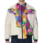 Colorful Giraffe Portrait Print Zip Sleeve Bomber Jacket