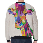 Colorful Giraffe Portrait Print Zip Sleeve Bomber Jacket
