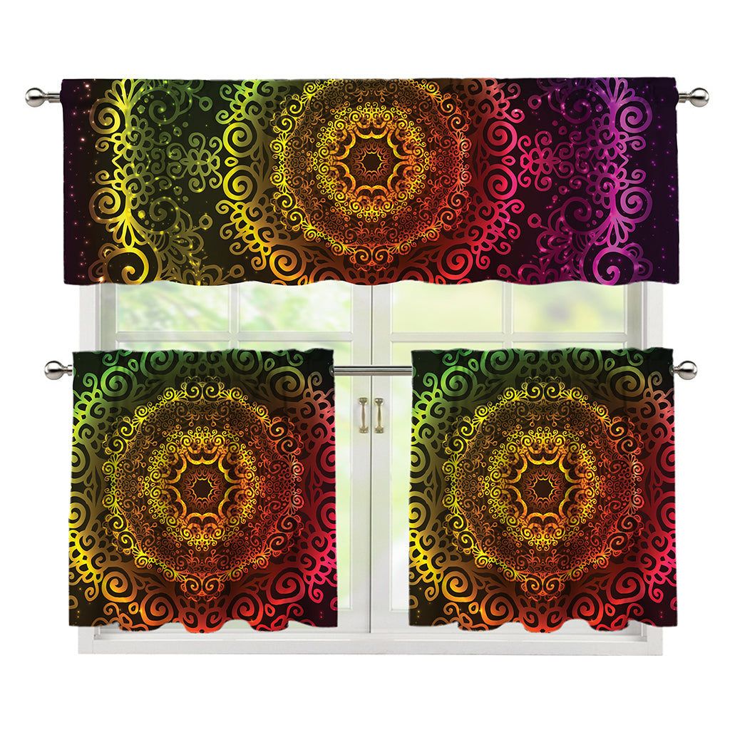 Colorful Gradient Mandala Print 3 Piece Kitchen Curtains
