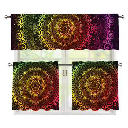 Colorful Gradient Mandala Print 3 Piece Kitchen Curtains