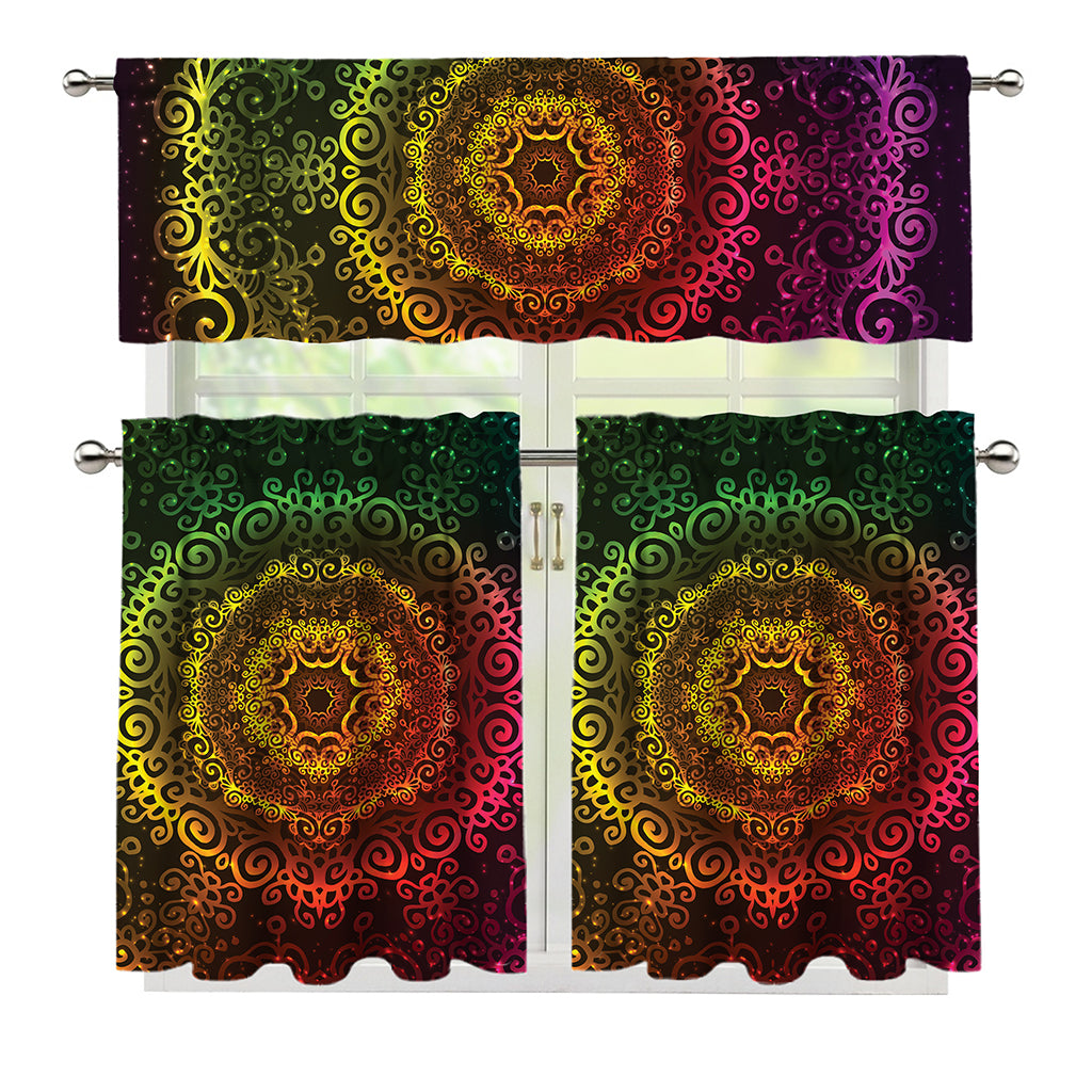 Colorful Gradient Mandala Print 3 Piece Kitchen Curtains