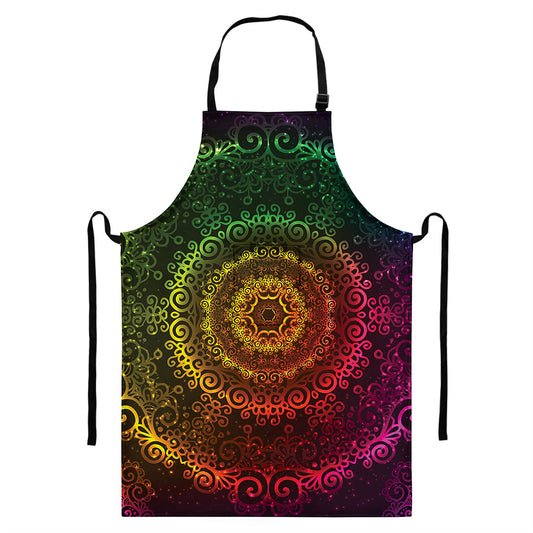 Colorful Gradient Mandala Print Bib Apron With Pocket