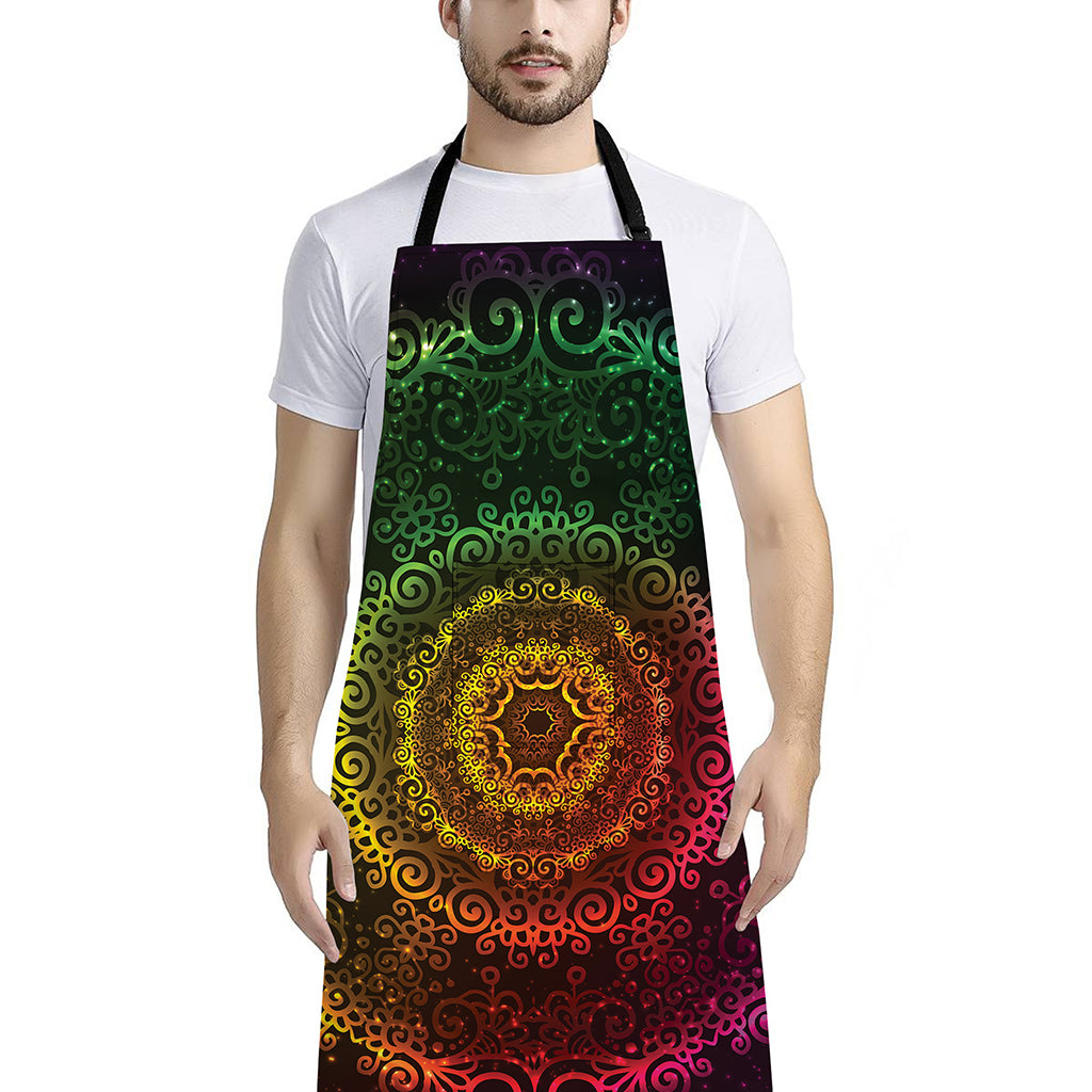 Colorful Gradient Mandala Print Bib Apron With Pocket