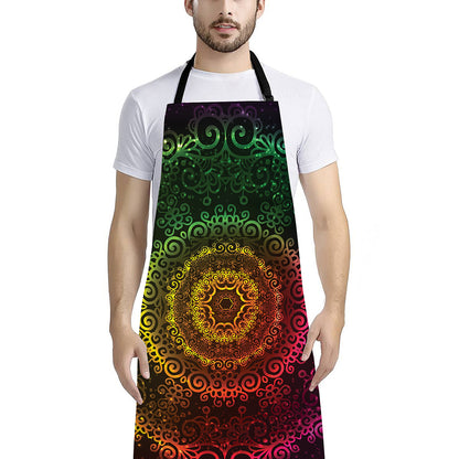 Colorful Gradient Mandala Print Bib Apron With Pocket