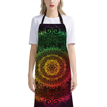 Colorful Gradient Mandala Print Bib Apron With Pocket