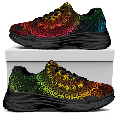 Colorful Gradient Mandala Print Black Chunky Shoes