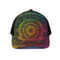 Colorful Gradient Mandala Print Black Mesh Trucker Hat