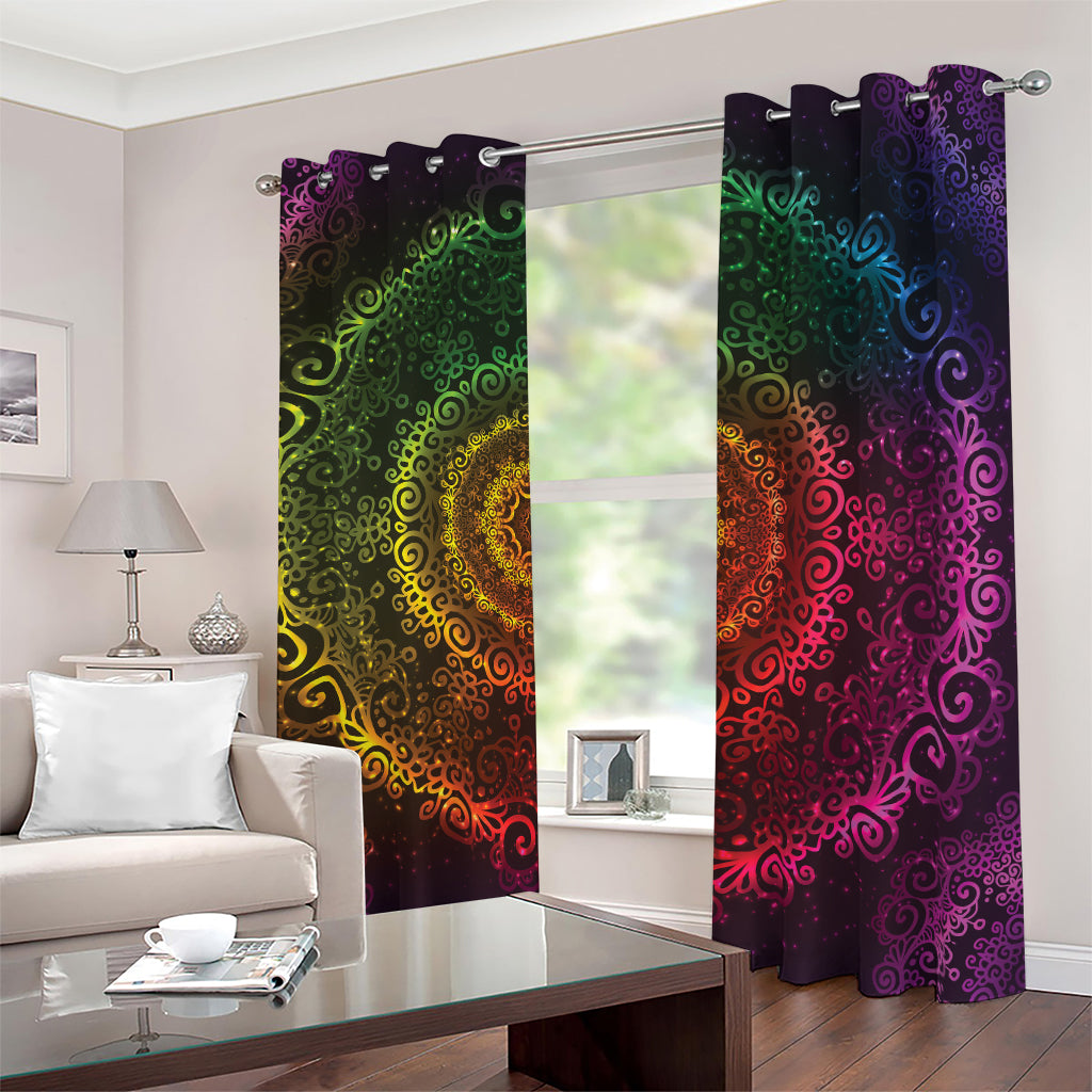 Colorful Gradient Mandala Print Blackout Grommet Curtains