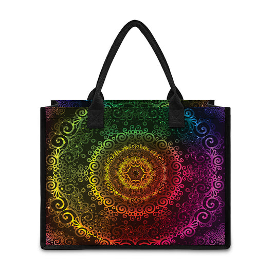 Colorful Gradient Mandala Print Canvas Tote Bag