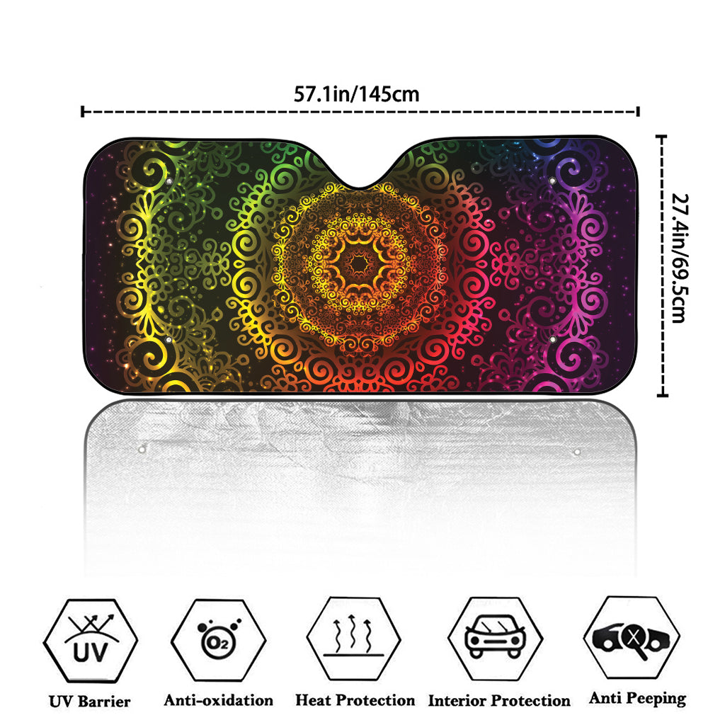 Colorful Gradient Mandala Print Car Windshield Sun Shade