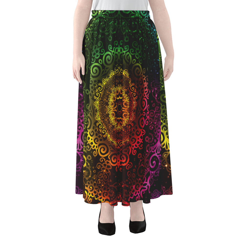 Colorful Gradient Mandala Print Chiffon Maxi Skirt