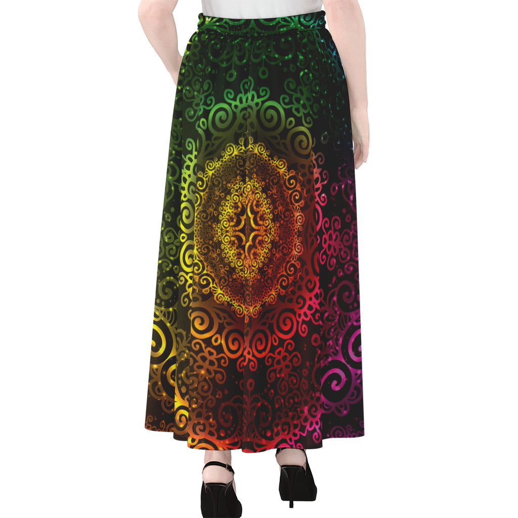 Colorful Gradient Mandala Print Chiffon Maxi Skirt