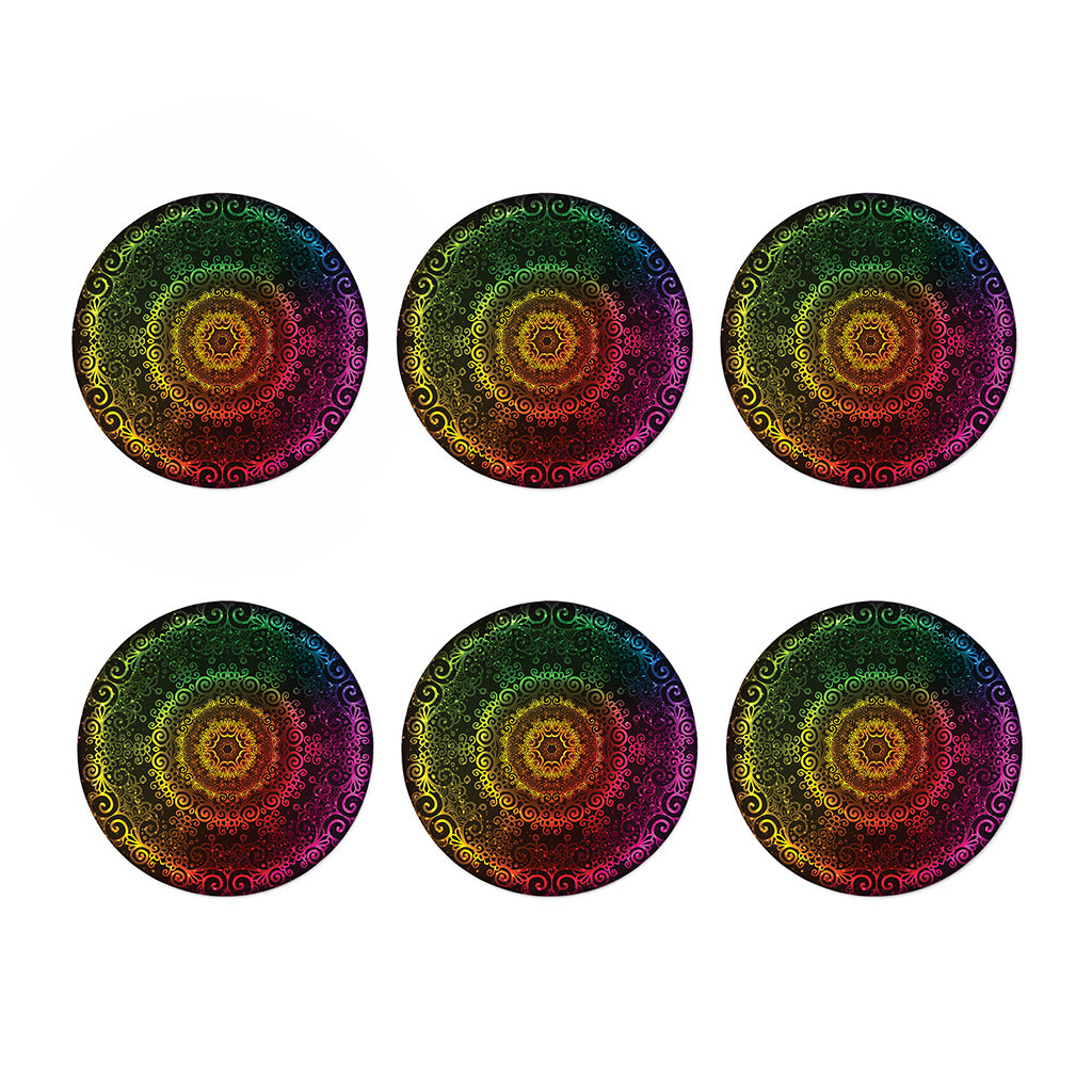 Colorful Gradient Mandala Print Coaster Set